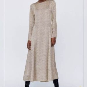 Zara Cream Long Sleeve A-Line Sweater Dress